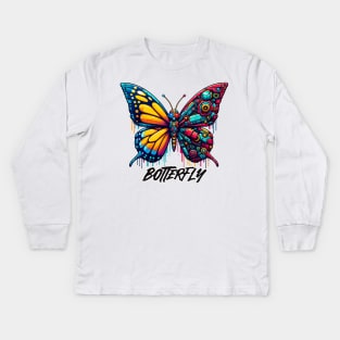 Butterfly is a Robot Vibrant Kids Long Sleeve T-Shirt